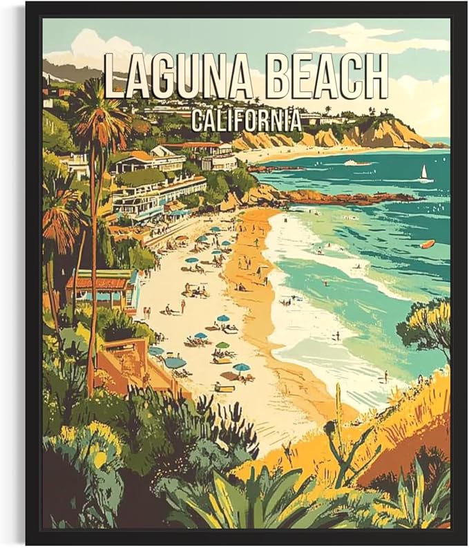 Laguna Beach California Wall Art Print Poster, US Vintage Retro Beach Scenery Posters Prints for Restroom Home Picture Painting Artwork Gallery 219 (Laguna Beach California, 24 x 36 inches, Unframed)