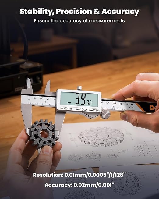 HARDELL Digital Caliper 6"/150mm, Rechargeable Stainless Steel Micrometer, Large LCD. in/MM/Fraction, Auto-Off, Electronic Measuring Tool for Machinist Woodworking 3D Printing DIY Household