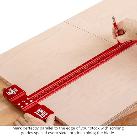 Woodpeckers T Square, 12 Inch, Precision Woodworking T-Square Ruler, Built-in Edge Support, Scribing & Shelf Pin Guides, Rack-It Mount, Made in USA