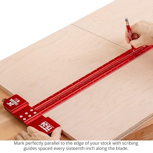 Woodpeckers T Square, 24 Inch, Precision Woodworking T-Square Ruler, Built-in Edge Support, Scribing & Shelf Pin Guides, Rack-It Mount, Made in USA