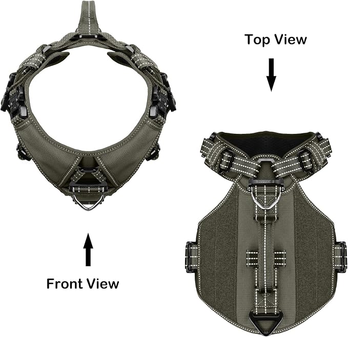 ICEFANG Quick-Moving Tactical Dog Harness for Small Dogs,No Pull Dog Vest | Control Handle,Reflective,Full Metal Buckles,Adjustable,Hook-and-Loop Panel,Soft Padded,Green,Small