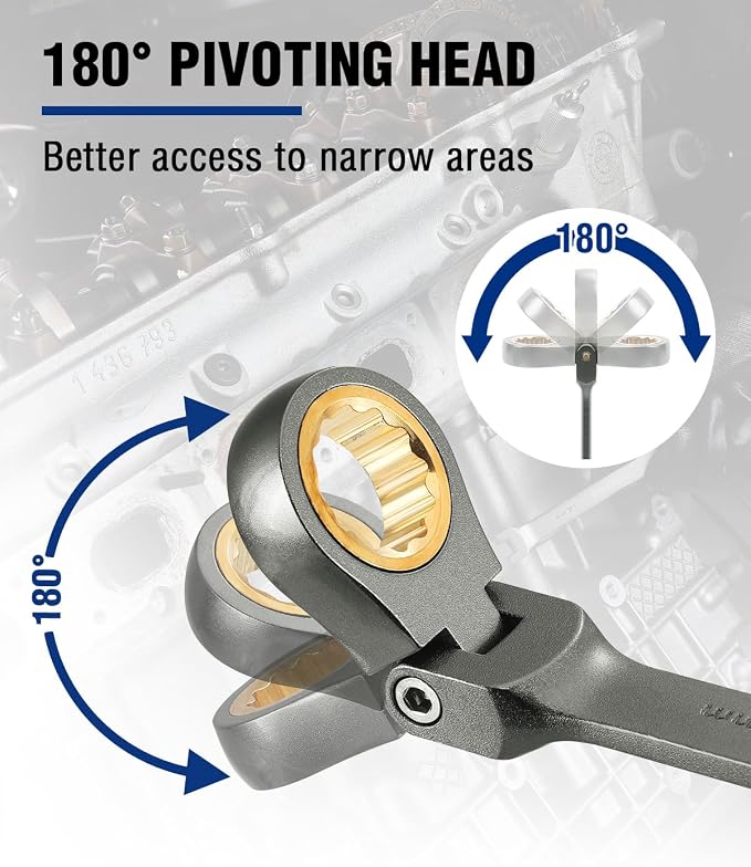 WORKPRO 18 mm Flex-Head Ratcheting Combination Wrench, Nickel Plating | Cr-V Constructed, 72-Teeth, 12 Point Design, Metric, For Home Improvement, Auto Repairs, Plumbing, Constructions, Machinery