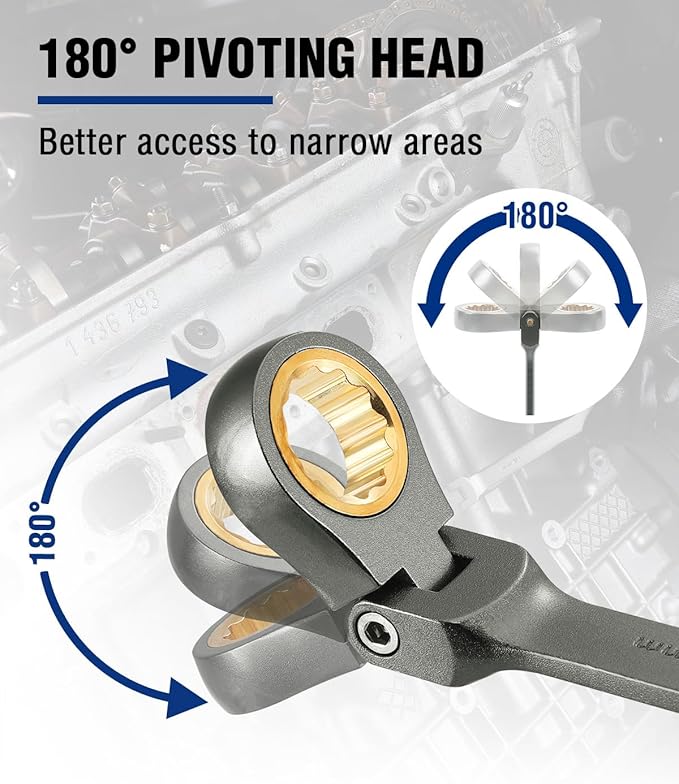 WORKPRO 8 mm Flex-Head Ratcheting Combination Wrench, Nickel Plating | Cr-V Constructed, 72-Teeth, 12 Point Design, Metric, For Home Improvement, Auto Repairs, Plumbing, Constructions, Machinery