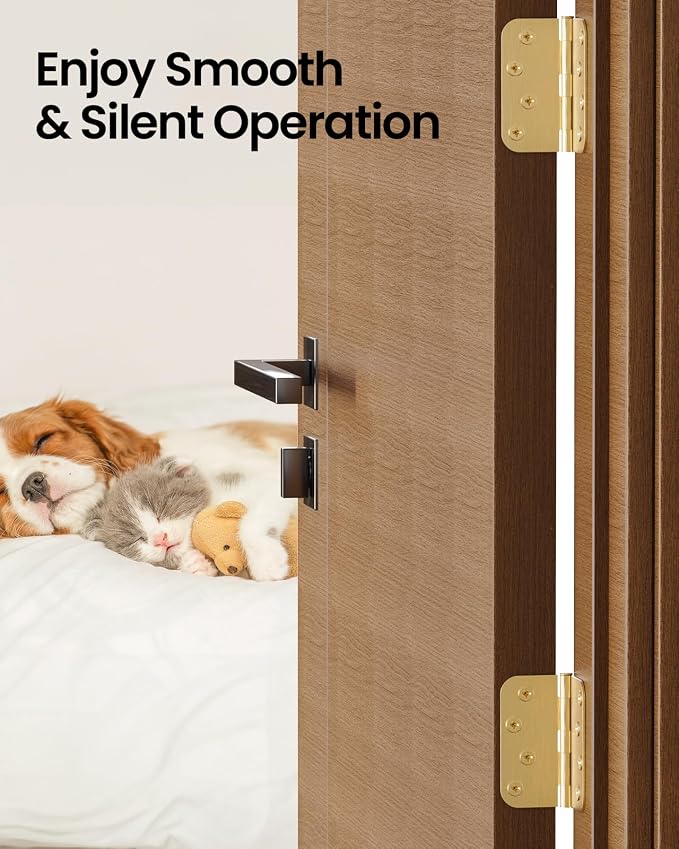 4" X 4" Satin Brass Door Hinges – 36 Pack Gold Door Hinges with 5/8" Radius, Rounded Interior Heavy Duty 4 Inch Exterior & Front Door Hinge for Residential Use