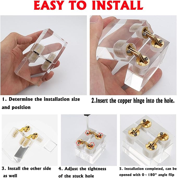 Hidden Brass Barrel Hinges, 8mm, 180 Degree Opening Angle Concealed Furniture Hinges for DIY Jewelry Box Hand Craft, 8-Piece Set with Screws, Gold, 0.71 x 0.31 Inch