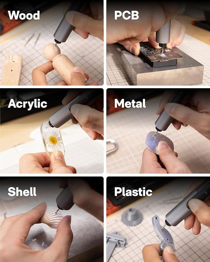HOTO SNAPBLOQ™ D-A03 Cordless Electric Mini Drill Pen, 3-Speed Precision Hand Drill for Jewelry, PCB & DIY Crafts, Corelss Brushless Motor, 800mAh Type-C Rechargeable, LED Ring Light, 20 M2 Drill Bits