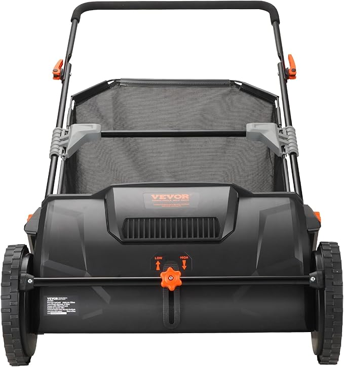 VEVOR Push Lawn Sweeper, 21inch Leaf & Grass Collector, Heavy Duty Thickened Steel Durable to Use with Large Capacity 3.5 cu. ft. Mesh Collection Hopper Bag, 2 Spinning Brushes