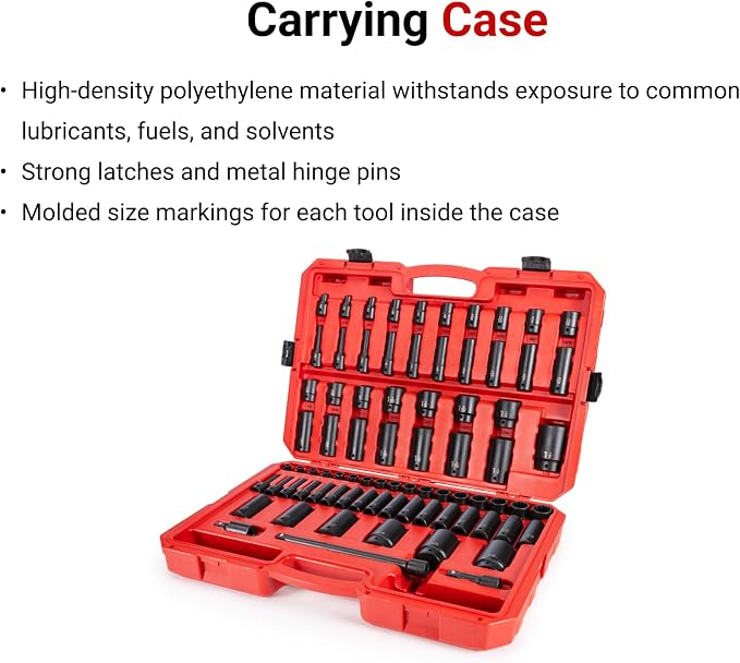 TEKTON 1/2 Inch Drive Impact Socket Set, 78-Piece | SID92408 | (5/16 - 1-1/2 in., 8 - 39 mm), Shallow and Deep, 12-Point, Case