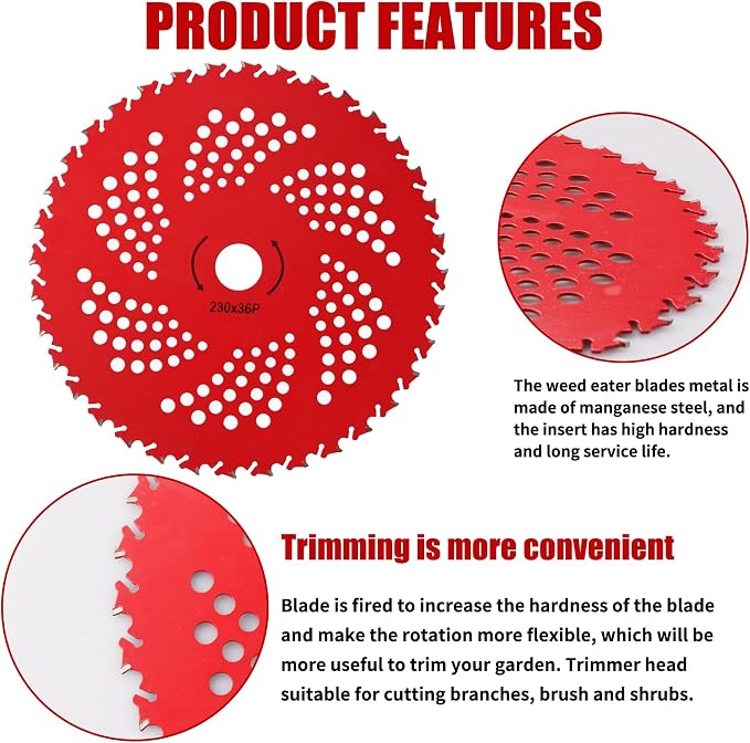 9" x 36 Teeth Carbide Tipped Brush Cutter Blades Weed Eater Trimmer Blade 9" x 20T Carbon Steel Round Chainsaw Tooth Brush Blades Compatible with Stihl, Ego,Husqvarna Brush Cutter, Trimmer, Weed Eater