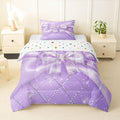 Feelyou Purple Bow Kids Comforter Set Toddler Size Geometry Bowknot Bedding Set Glitter Duvet Quilt for Kids Boys Girls Bedroom Decor Microfiber Ultra Soft Breathable