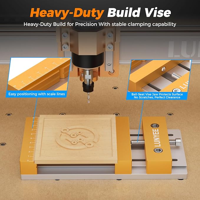 Low Profile CNC Vise for CNC Router Machine, Aluminum Workholding Clamp for Wood & Metal Milling, Designed for Limited Z-Axis Machines, 7.87" x 3.94" (20x10cm), 136mm Clamping Range