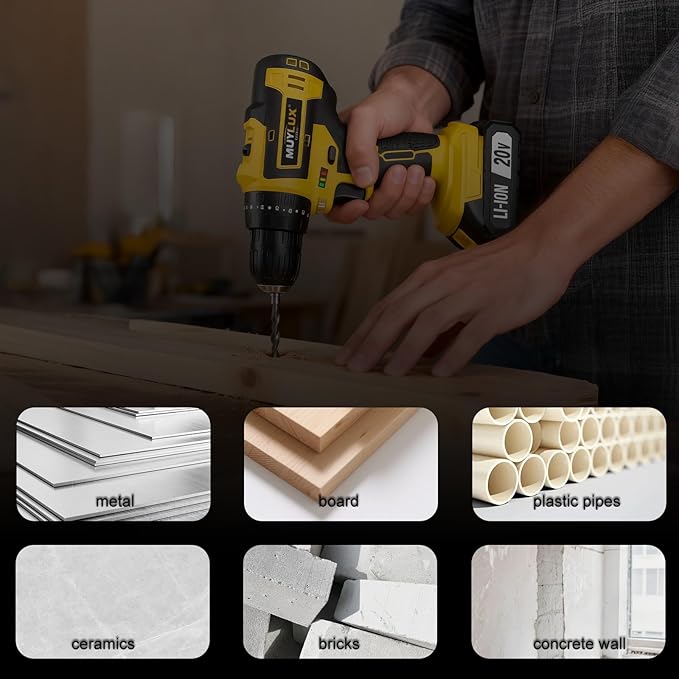 Cordless Drill Set 70PCS, Power Drill Cordless with Battery and Charger, 3/8" Keyless Chuck Electric Drill Tool Kit for Home Repair and DIY Projects, 2 Batteries