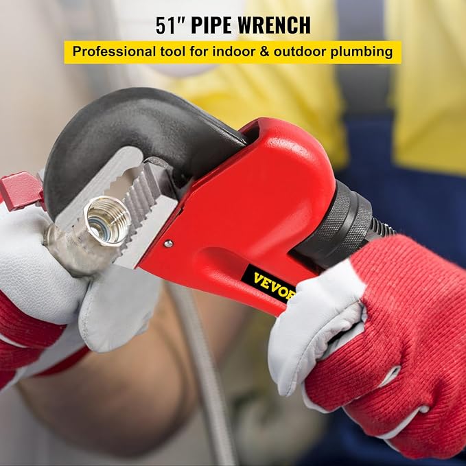 VEVOR Pipe Wrench, 51 inch, Heavy Duty Cast Iron Straight Plumbing Wrench, Adjustable Plumber Tool for Sink Faucet Toilet Bowl Bathroom Kitchen Drainer Repair Installation