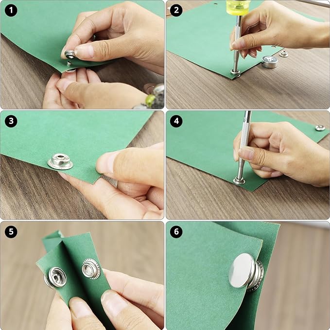 QWORK 200 Pieces Stainless Steel Snap Fastener Kit with 15mm Snap Cap Diameter, Including Hole Punch Pliers and Setting Tools, for Canvas, Tarpaulins, Garments