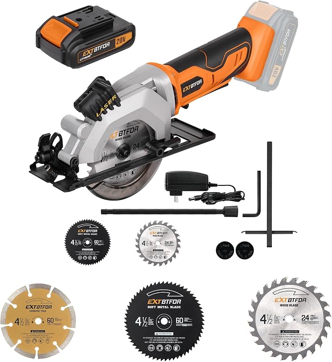 Circular Saw,4-1/2" Mini Circular Saw Cordless with 5PCS 4-1/2 Saw Blades
