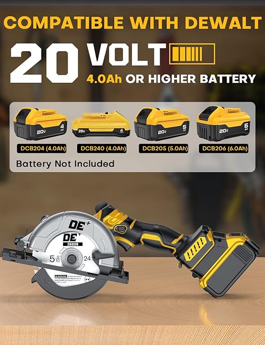 Brushless Cordless Circular Saw, for DeWalt 20V Max Battery, 6-Inch Aluminum Alloy Blade, 5900 RPM, 4.2 Lbs Lightweight, Cutting Depth 2-1/20" (90°), 0-90° Bevel, Hex Wrench, Rip Guide, for Wood, PVC