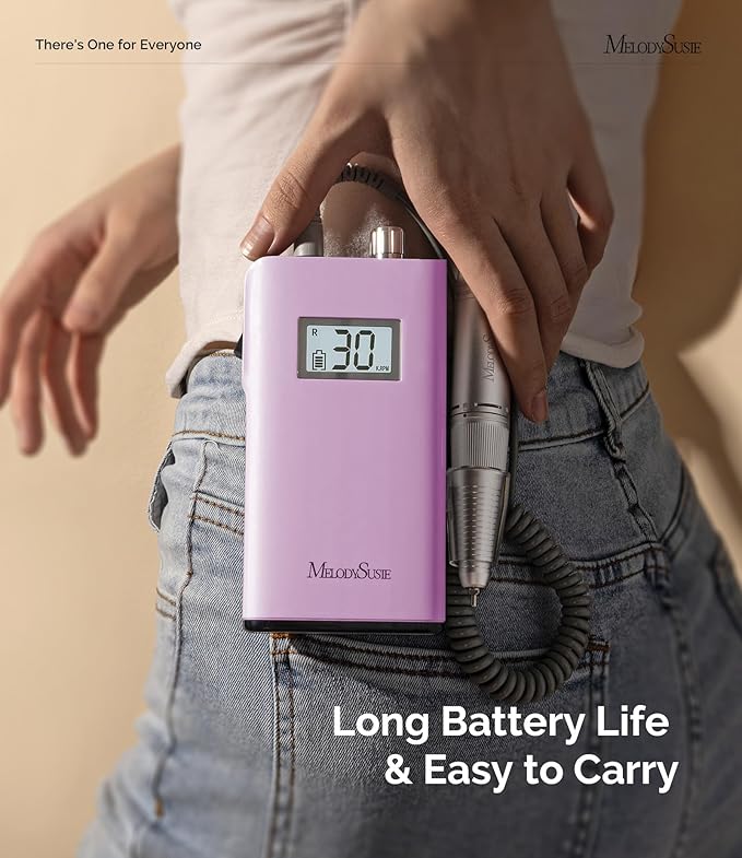 MelodySusie Entry-Level Clip-On Rechargeable Nail Drill, SC320H 30000RPM Popular Classic E-File with LCD Display for Manicure Shaping & Gel Removal, Perfect for Training, Nail Art Practice & Home Use