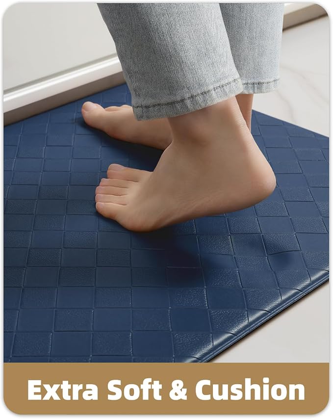 Color&Geometry Anti Fatigue Cushioned Checkered Designed Kitchen Mats Set, Easy Clean, Waterproof & Oil Proof Kitchen Floor Mat, Anti Slip Runner for Front Sink Comfort Standing,17x29+17x59,Blue