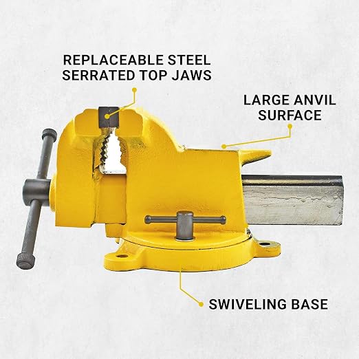 Yost Vises 908-HV All Steel Combination Vise | 8 Inch Jaw Width Pipe and Bench Vise |Secure Grip with Swivel Base | Made of Structural Cast Steel | High Visibility Safety Yellow