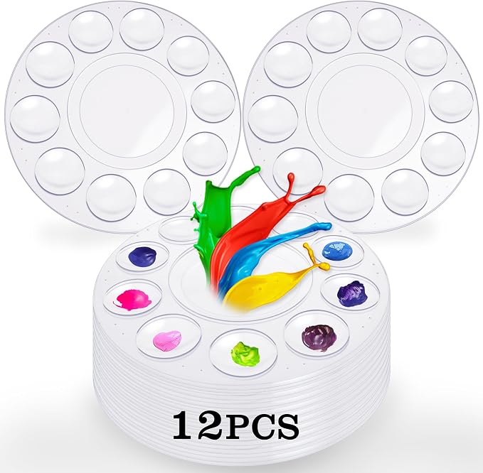 Hulameda Paint Tray Palettes, Plastic Paint Pallets for Kids or Students to Paints on School Project or Art Class-12pcs,Clear
