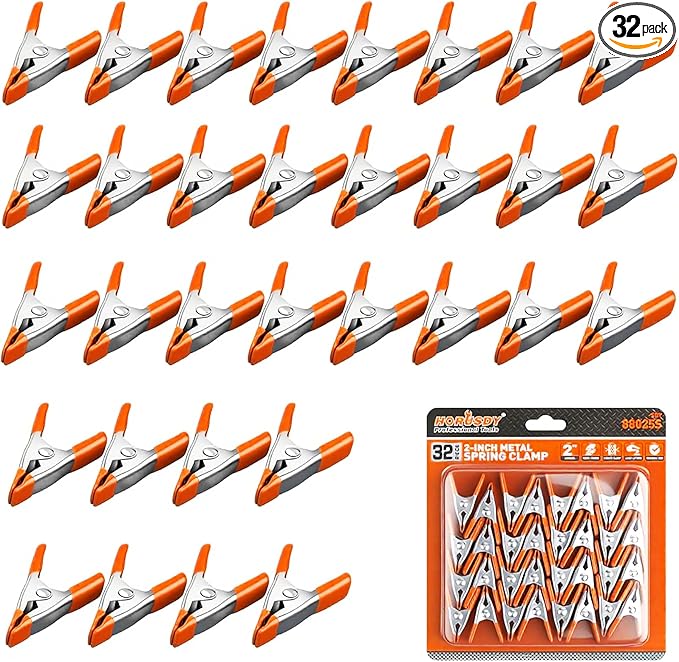 HORUSDY 32-Piece 2" inch Small Spring Clamp, Spring Metal Spring Clamps, 3/4"-inch Jaw opening