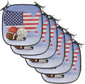 Lunarable Americana Chair Cushion Pads Set of 6, American Map and Sport Balls Basketball Football Competition Matches, Anti-Slip Seat Padding for Kitchen & Patio, 16"x16", Purple Grey Multicolor