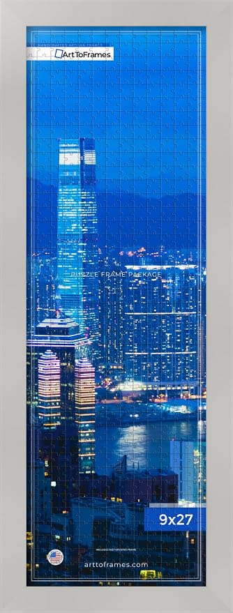 ArtToFrames Puzzle Frame for Buffalo Games 500 Piece Jigsaw Puzzles, 9x27 Inch (23x69 cm), Antique White Engineered Wood with Economy Acrylic, Ready to Hang Puzzle Display