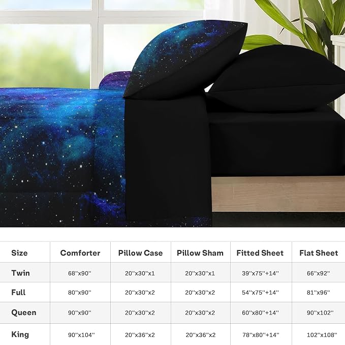 Nesker Comforter Set Twin Size, Galaxy Star Purple Retro 5 Pcs Bedding for Kids and Adults, Science Space Night Sky Bed Sheet Sets with Fitted Sheet Pillowcase & Sham