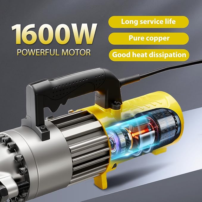 HUTOUO 1" Electric Hydraulic Rebar Cutter, Portable Rebar Cutter, Fast Cutting #8 4-25mm Rebar within 2-3s Cutting Speed, 1600W High Power Steel Rebar Cutter for Construction 120v/60hz (RC25-Yellow)