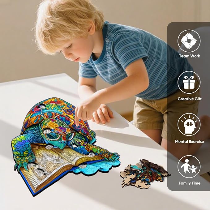 Bovearto 500 Piece Puzzles for Adults, Book Turtle Unique Shape | Wooden Puzzle, Challenging Family Game with Wooden Puzzle Box, Home Decor(16.2"x16.5")