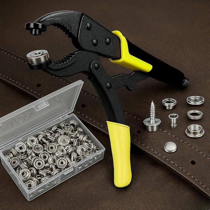 Heavy Duty Snap Fastener Kit – 210PCS Marine Grade Stainless Steel Snap Tool Set for Canvas, Boat Covers, Awnings, Fabric, Tents – Rustproof, Easy Installation, All-in-One Fastener Repair Kit-Yellow