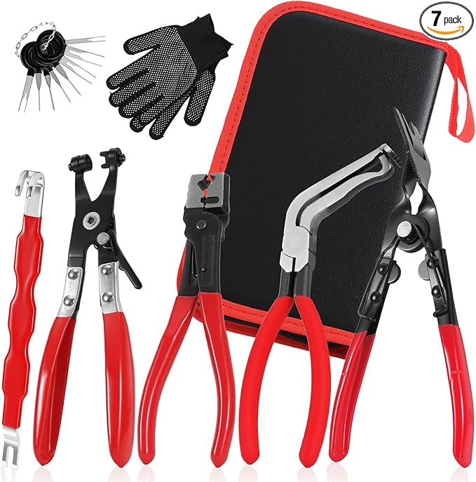 7PCS Electrical Disconnect Pliers, Automotive Electrical Disconnect Pliers, Connector Removal Tool Kit for Cars, Trucks & SUVs with Storage Bag & Gloves