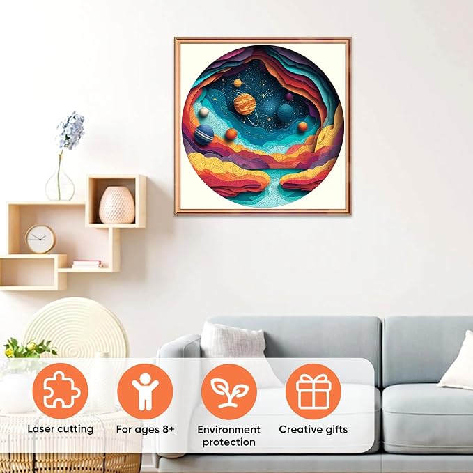 MEATRN Jigsaw Puzzles for Adults 500 Pieces - Outer Space Wooden Puzzles, Galaxy Planet Stress Relief Brain Teaser Game, Creative Astronomy Exploration Puzzle Gift for Teen and Kids, 16.5x16.5 in