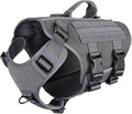ICEFANG No Pull Tactical Dog Harness for Large Dogs,Adjustable Dog Vest | Control Handle,MOLLE Panel,Front Hook,3 Leash Clips,Soft Padded,for walking training,Grey,Large