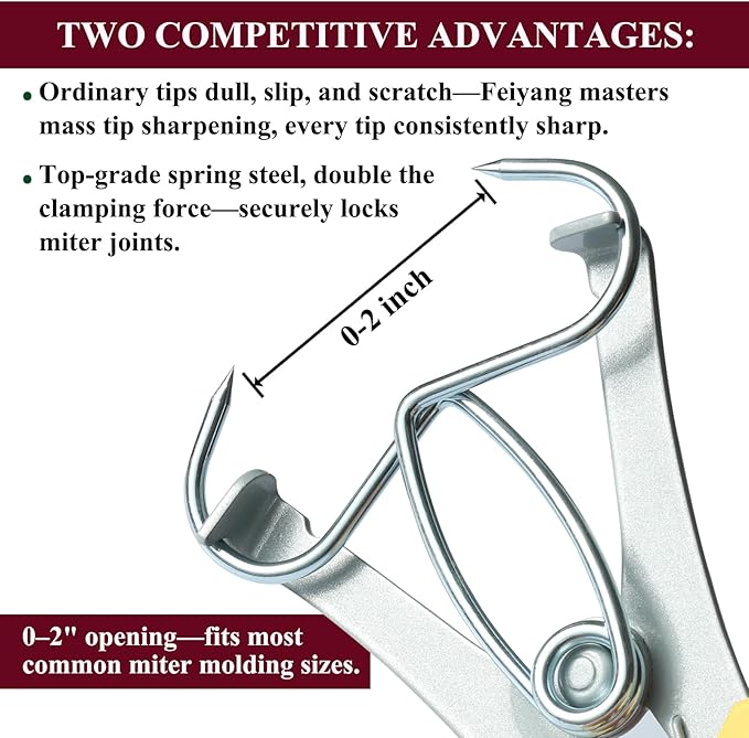 Miter Spring Clamps Classic Kit for Woodworking | Set includes 16 clamps,1 pliers,1 clamp holder for wood trim,crown molding,picture frames. Finish carpentry tools.