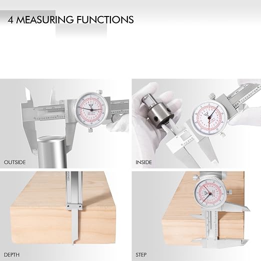 PECtools 12 Inch Dial Caliper, DIN 862 Double Dial Inch/Metric Caliper, 0-300mm, 0.001"/0.02mm Resolution, Stainless Steel, Shock Resistant, with Case