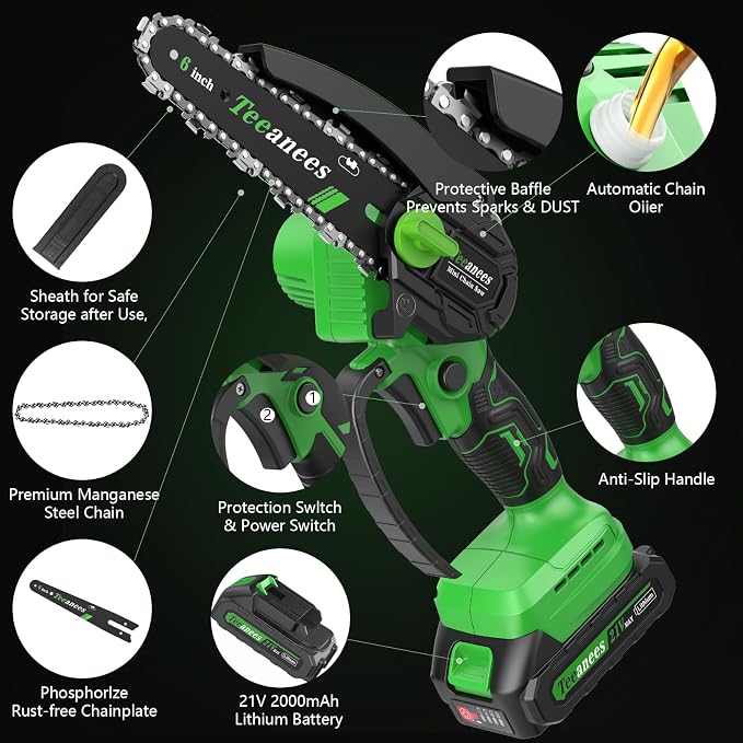 Mini Chainsaw Cordless 6-Inch, 880W Small Battery Powered Chainsaw with Auto Oiler, 2 Batteries & 3 Chains for Tree Trimming & Wood Cutting, Gift for Men Dad Husband.