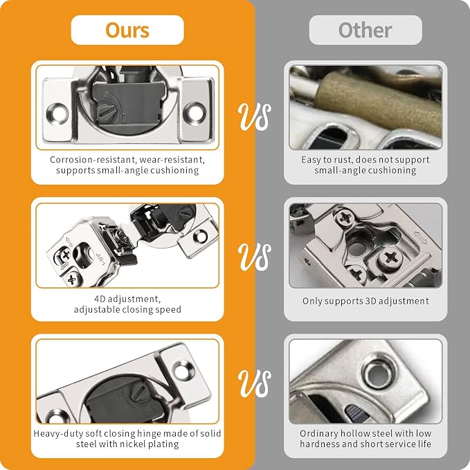 Chibery 50 Pack 1-1/4" 4D Overlay Soft Close Concealed Hinges for Face Frame Door, Control Closing Speed, Smooth Slow Self Close Hinges, Satin Nickel, 105° Open Angle Stainless Steel Cabinet Hinges