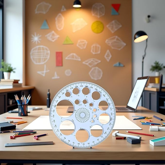 White Round Protractor 360 Degree, Plastic Full Circle Template, 16 Sizes Drawing Tool, Technical Drawing