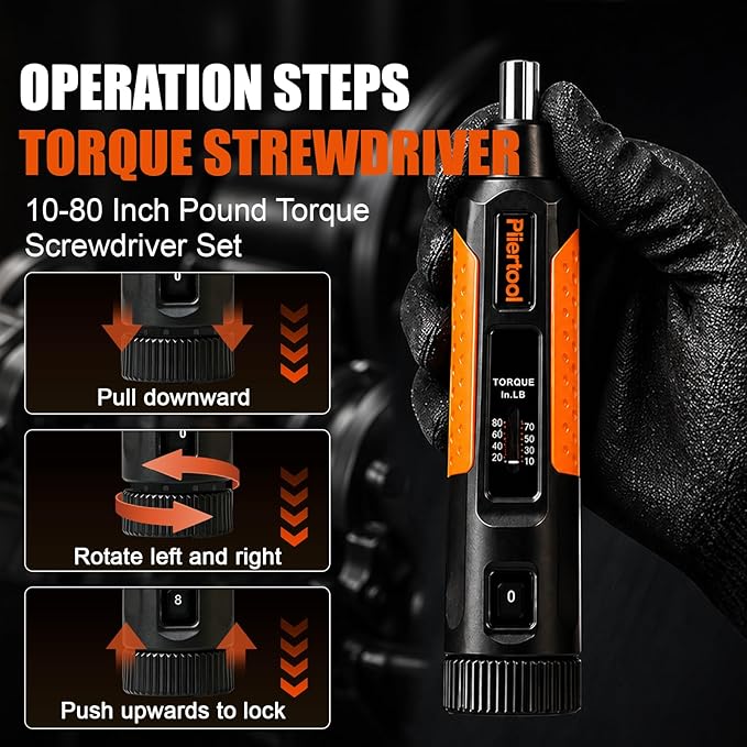 13Pcs Preset Torque Screwdriver Wrench Driver Set 10-80 Inch Pound | 1/4” Drive Torque Wrench Screwdriver Set with S2 Bits for Maintenance, Tools, Bike Repairing and Mounting