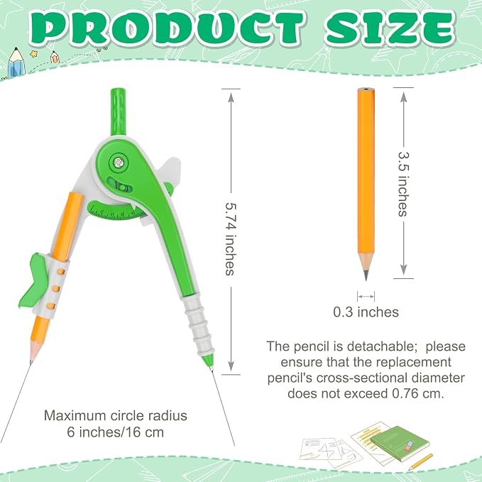 32 PCS Math Compass Geometry Math Drafting Set 6 Inch Plastic Drawing Compass with Pencils for Math Student Classroom School Office Woodworking Art Drawing Mandala Studying
