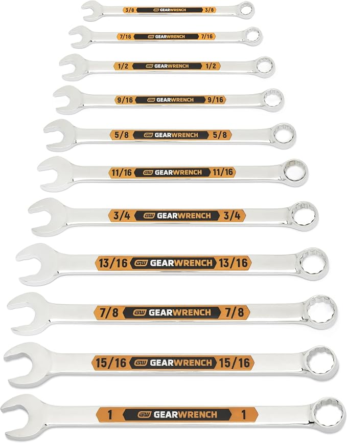 GEARWRENCH 11 Pc 12 Pt SAE Hi-Viz Long Beam Combination Wrench Set|81934H