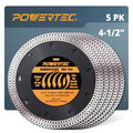 POWERTEC 4-1/2 Inch Diamond Saw Blades for Angle Grinder 5 Pack, Super Thin Turbo Mesh Rim for Cutting Porcelain, Granite & Ceramic Tile, 4.5" Diamond Blades (14000-P5)