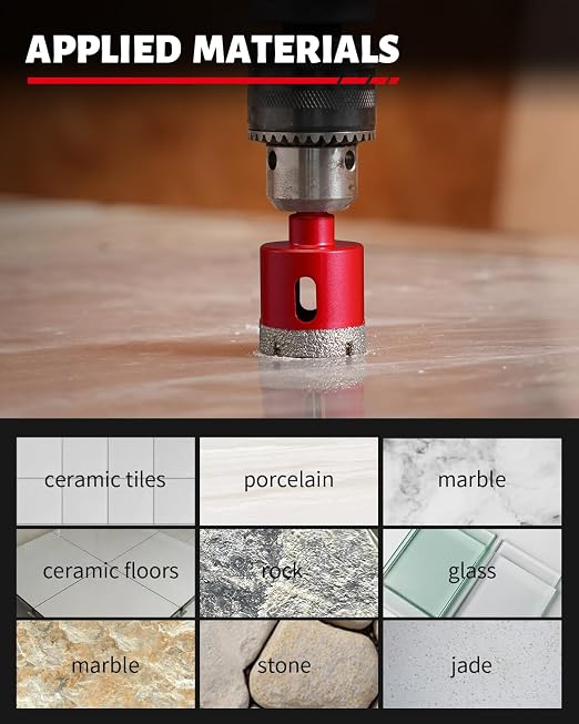 DAYDOOR 1-1/4" Diamond Hole Saw Bits with Pilot Drill Bit-2pcs 32mm Diamond Tile Hole Saw with Guiding Bit for Porcelain Tile Ceramic Pottery Granite Stone Glass Bottles(3/8" Triangle Shank)