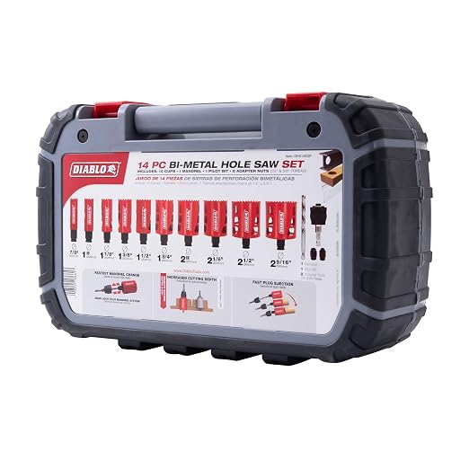 Diablo General Purpose Bi-Metal Hole Saw Set - Fits with Mandrel System - 10 Saw Cups, 1 Mandrel, 1 Pilot Bit, 2 Adaptor Nuts - DHS14SGP