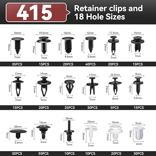 415PCS Car Retainer Clips Kit with 5PCS Trim Removal Tools – Universal Plastic Fastener Assortment Set for Auto Door Panel, Bumper, Fender, Engine Cover – Fits Most Vehicles