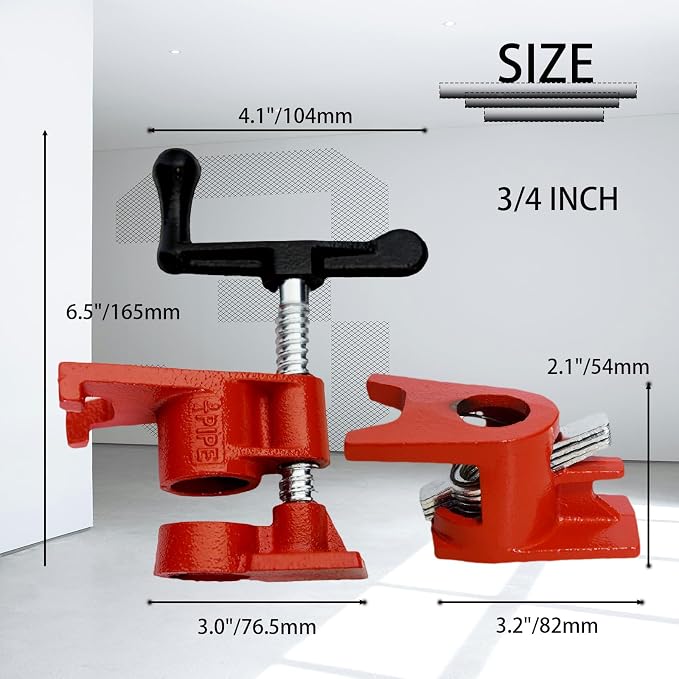 3/4" Wood Gluing Clamp,With Unique Foot Design,Heavy Duty Pipe Clamps for Woodworking, Carpentry, Home Improvement & DIY Projects. (3/4",6 Pack)