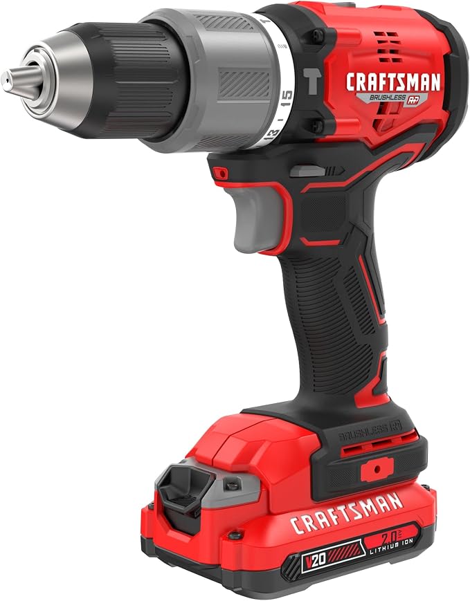 CRAFTSMAN V20 Cordless Hammer Drill Kit, 1/2 inch, 2 Batteries and Charger Included (CMCD732D2), Black
