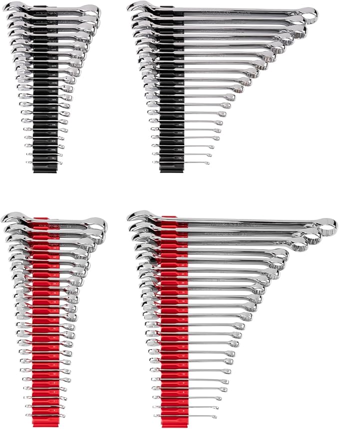 TEKTON Stubby and Standard Combination Wrench Set, 82-Piece | WCB95911 | (1/4 - 1-1/4 in., 6 - 32 mm, Common Sizes), Modular Organizers, Chrome Finish