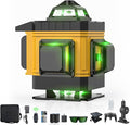 AZZUNO Laser Level 360 Self Leveling Green Beam with LCD Screen, 4x360 lazer leveler tool, Rechargeable Battery & Magnetic Base - Ideal for Construction, Tiling,yellow